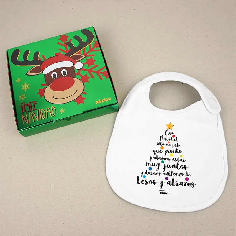 Babero Navideño Esta Navidad sólo me pido que pronto podamos estar juntos y darnos millones de besos y abrazos Babero Navideño Esta Navidad sólo me pido que pronto podamos estar juntos y darnos millones de besos y abrazos