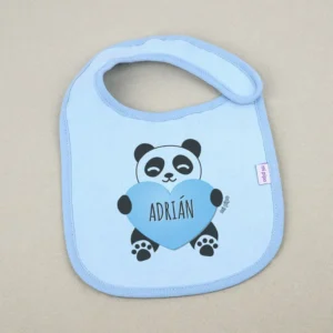 Babero Personalizado Panda Corazón Azul