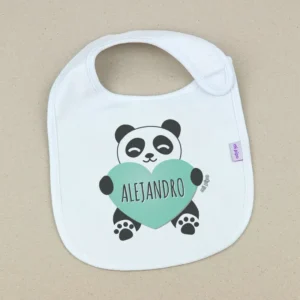 Babero Personalizado Panda Corazón Menta