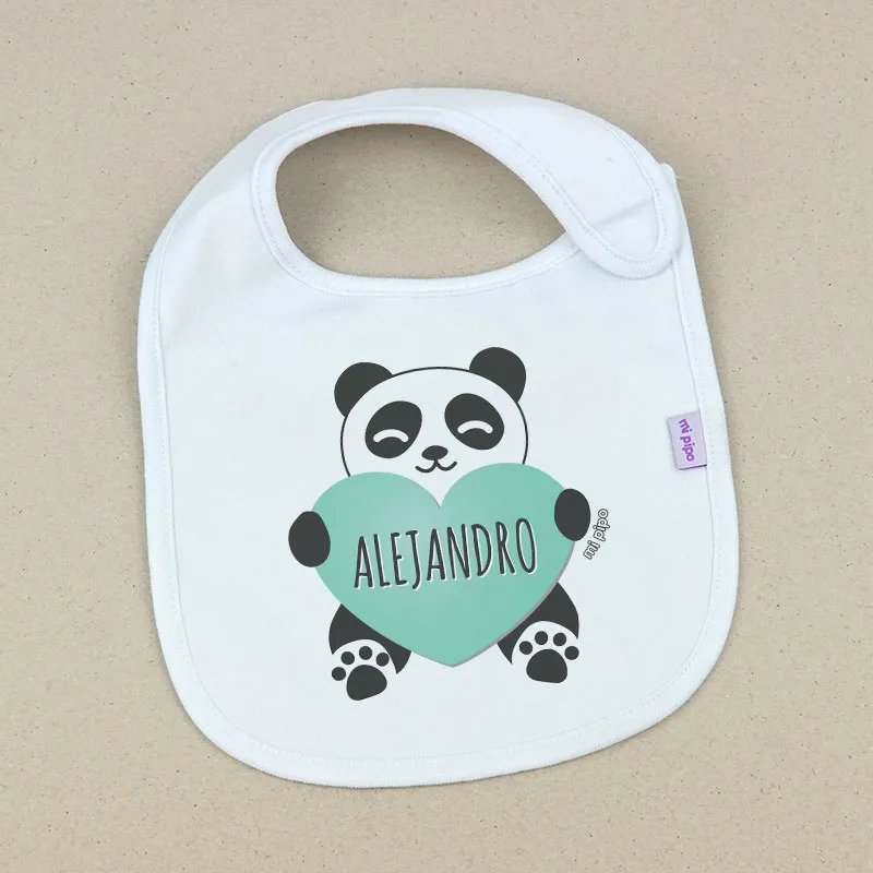 Babero Personalizado Panda Corazón Menta Babero Personalizado Panda Corazón Menta