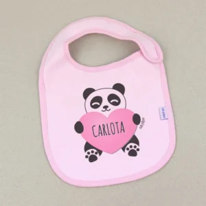 Babero Personalizado Panda Corazón Rosa