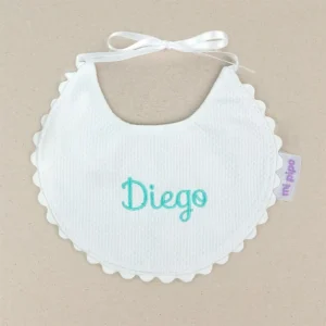 Babero Piqué Blanco y Menta Personalizado