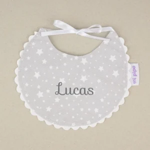Babero Piqué Estrellas Gris Personalizado