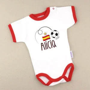 Babidu Body Ribete rojo Personalizado Nombre + Balón y Bandera