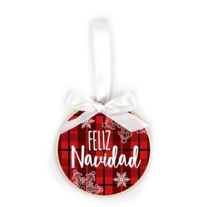 Bola Navidad MADERA Cuadros Rojos o Verdes Frase a elegir