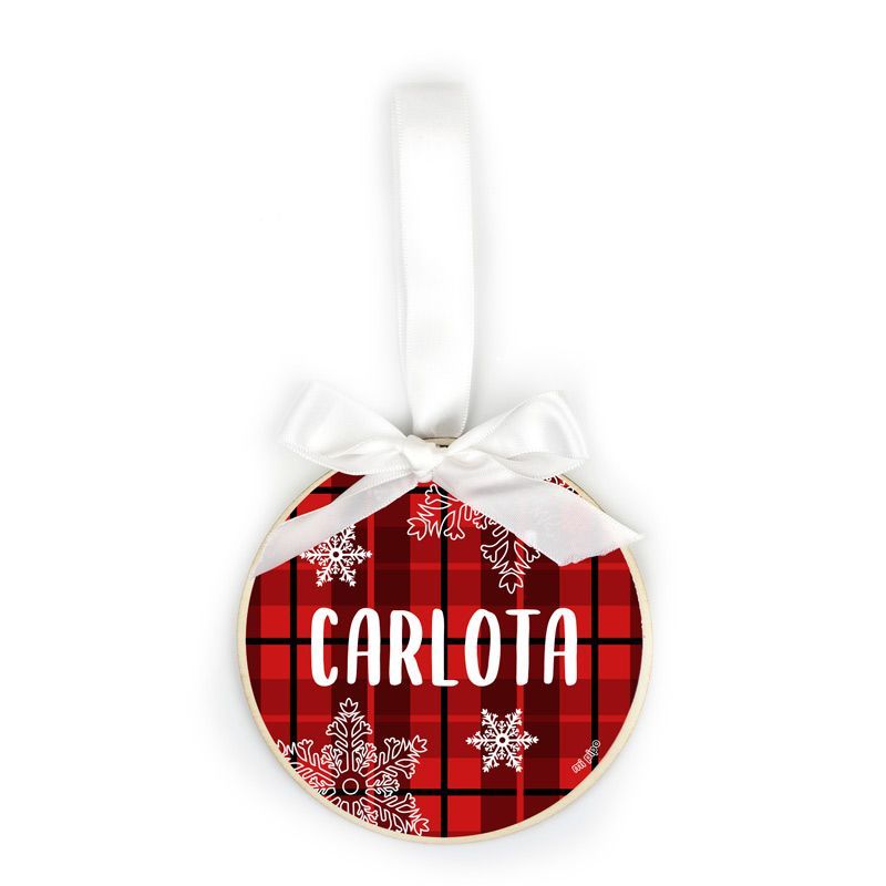Bola Navidad MADERA Cuadros Rojos o Verdes personalizada - Imagen 2