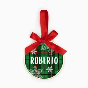 Bola Navidad MADERA Cuadros Rojos o Verdes personalizada