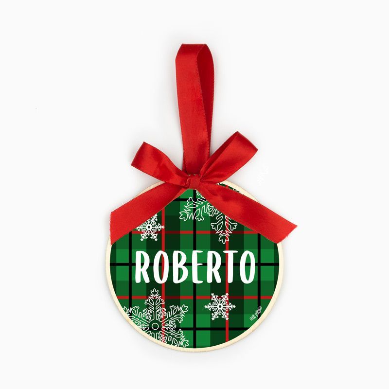 Bola Navidad MADERA Cuadros Rojos o Verdes personalizada Bola Navidad MADERA Cuadros Rojos o Verdes personalizada