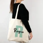 Bolso algodón orgánico personalizado Inicial Menta + Nombre