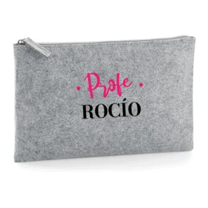 Bolso de Mano fieltro Gris Profe + Nombre personalizado bordados