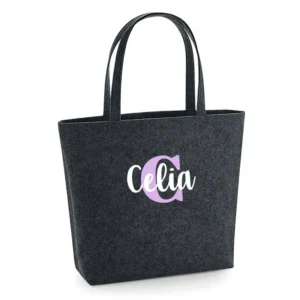 Bolso Shopper fieltro Antracita Incial Color + Nombre
