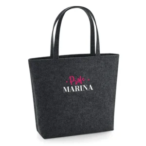Bolso Shopper fieltro Antracita Profe + Nombre personalizado bordados