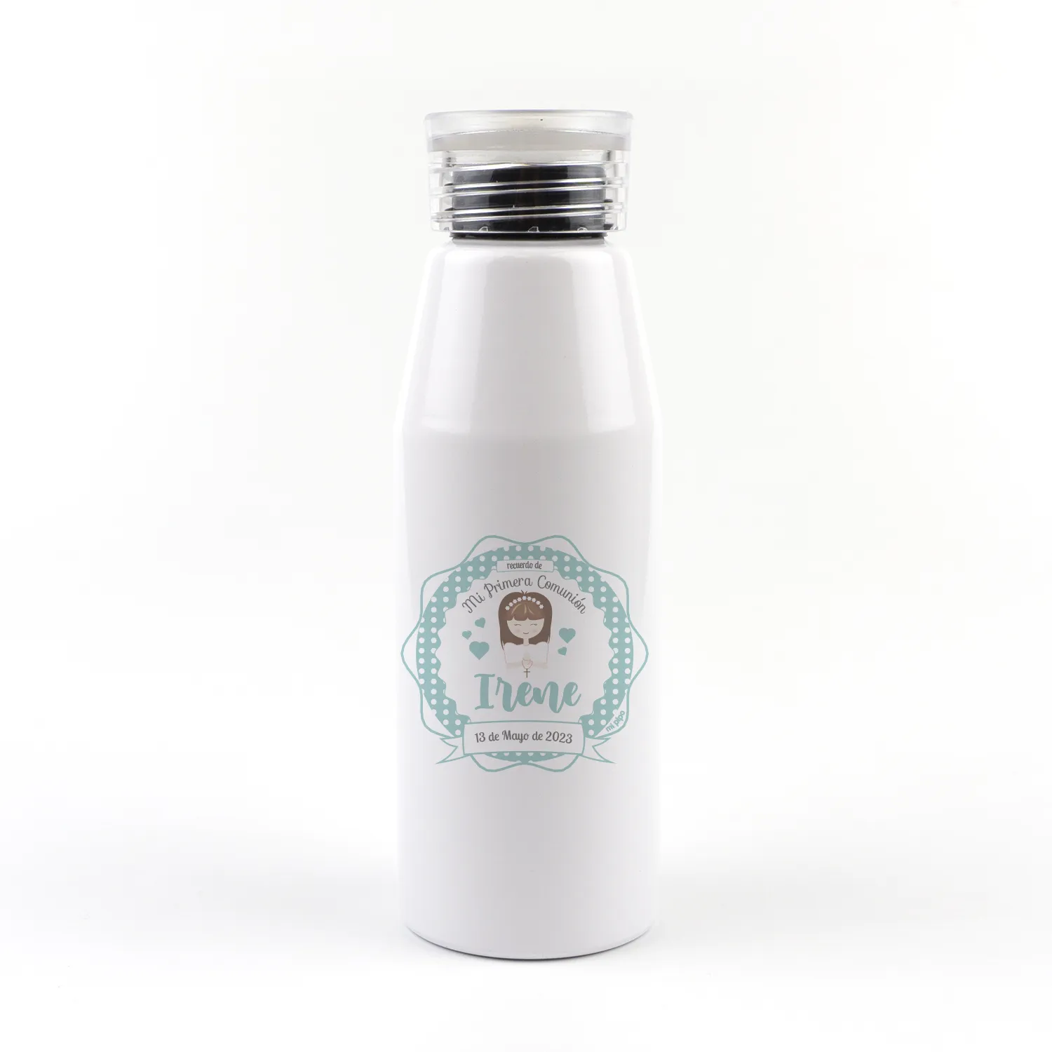Botella Aluminio personalizada Comunión Menta Niña Botella Aluminio personalizada Comunión Menta Niña
