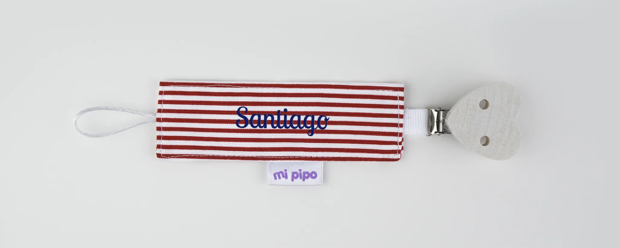 Broche Pinza Madera Textil Rayitas Corazón Blanco Personalizado Broche Pinza Madera Textil Rayitas Corazón Blanco Personalizado