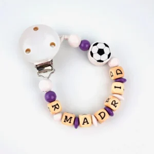 Cadenita de madera balón fútbol Real Madrid con texto