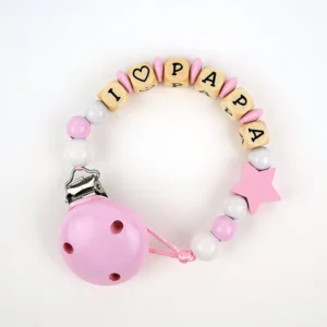 Cadenita de madera I love (texto libre) en rosa o azul