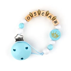 Cadenita de madera personalizada corona azul