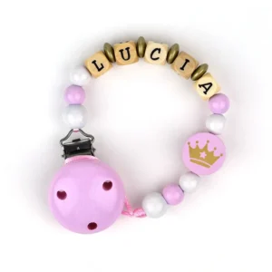 Cadenita de madera personalizada corona rosa