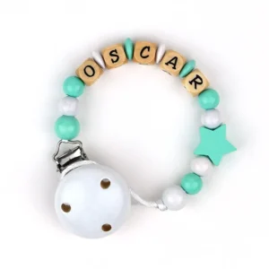 Cadenita de madera personalizada estrella menta blanco