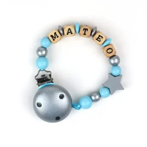 Cadenita de madera personalizada estrella plata azul