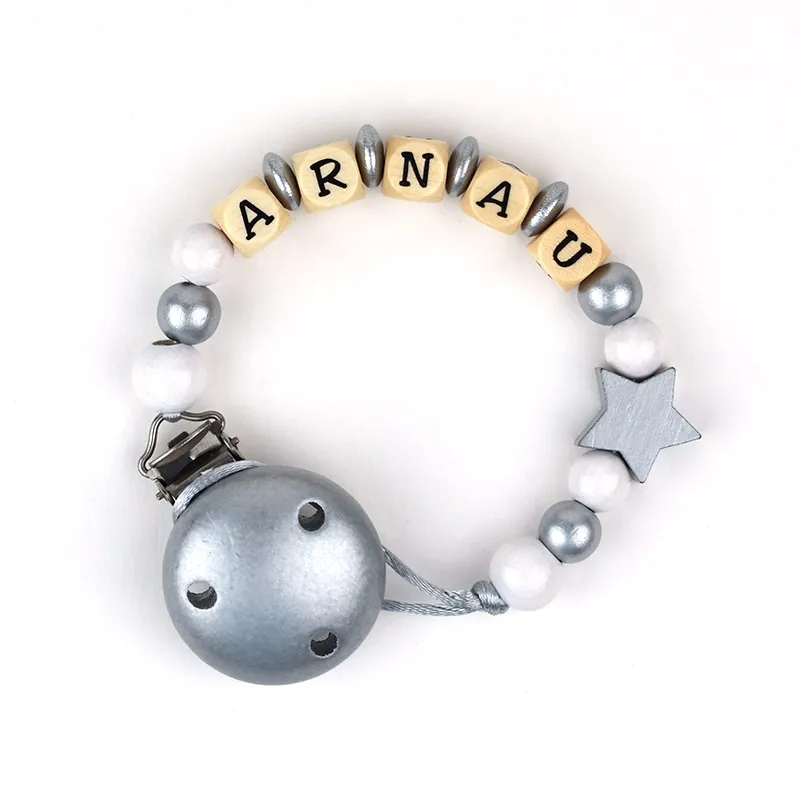 Cadenita de madera personalizada estrella plata blanco Cadenita de madera personalizada estrella plata blanco