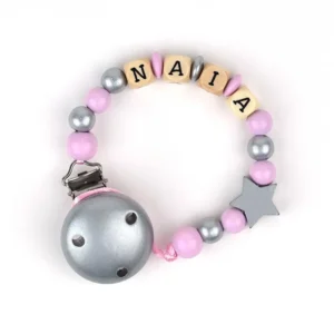 Cadenita de madera personalizada estrella plata rosa