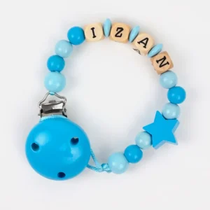Cadenita de madera personalizada estrella tonos azul