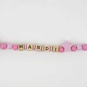 Cadenita de madera personalizada estrella tonos rosa