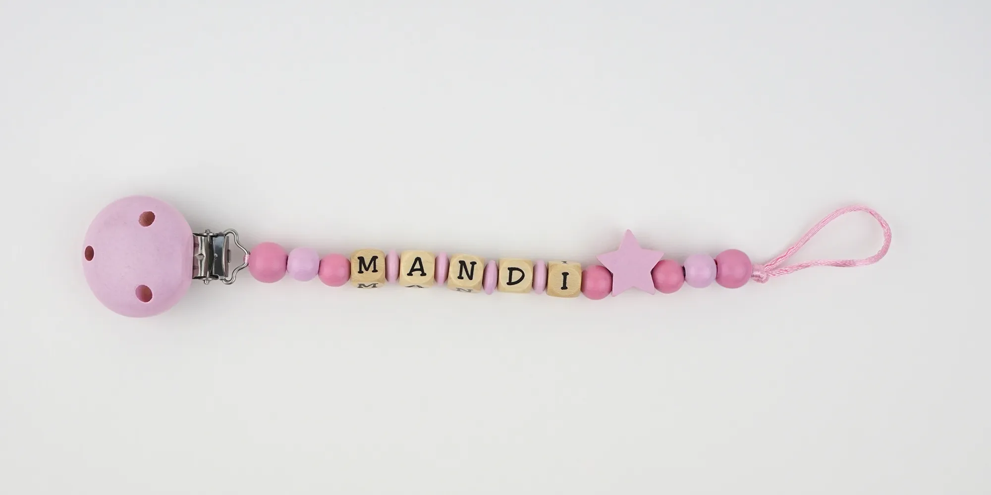Cadenita de madera personalizada estrella tonos rosa Cadenita de madera personalizada estrella tonos rosa
