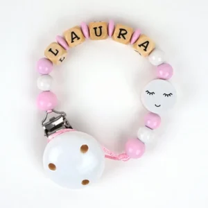 Cadenita de madera personalizada pestañas rosa
