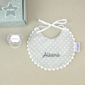 Cajita Baby Babero Gris Personalizada