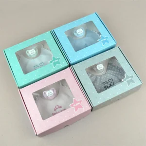 Cajita Baby babero rosa, azul, gris o menta