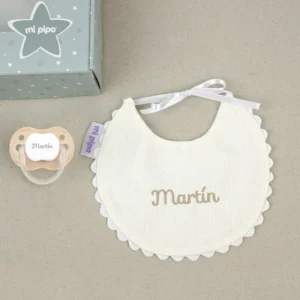 Cajita Cajita Baby Babero Beige Personalizada