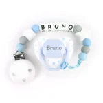 Cajita Chupete Chic Blanco Azul+ Cadenita de silicona Baby Azul personalizada