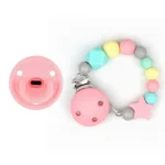 Cajita Chupete Gummy Rosa Candy + Cadenita de Silicona Multicolor