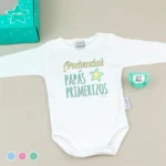 Cajita Divertida Body + Chupete ¡Paciencia! Papás primerizos Menta, Azul o Rosa
