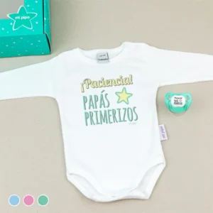 Cajita Divertida Body + Chupete ¡Paciencia! Papás primerizos Menta, Azul o Rosa