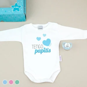 Cajita Divertida Body + Chupete Tengo Papitis Menta, Azul o Rosa Cajita Divertida Body + Chupete Tengo Papitis Menta, Azul o Rosa