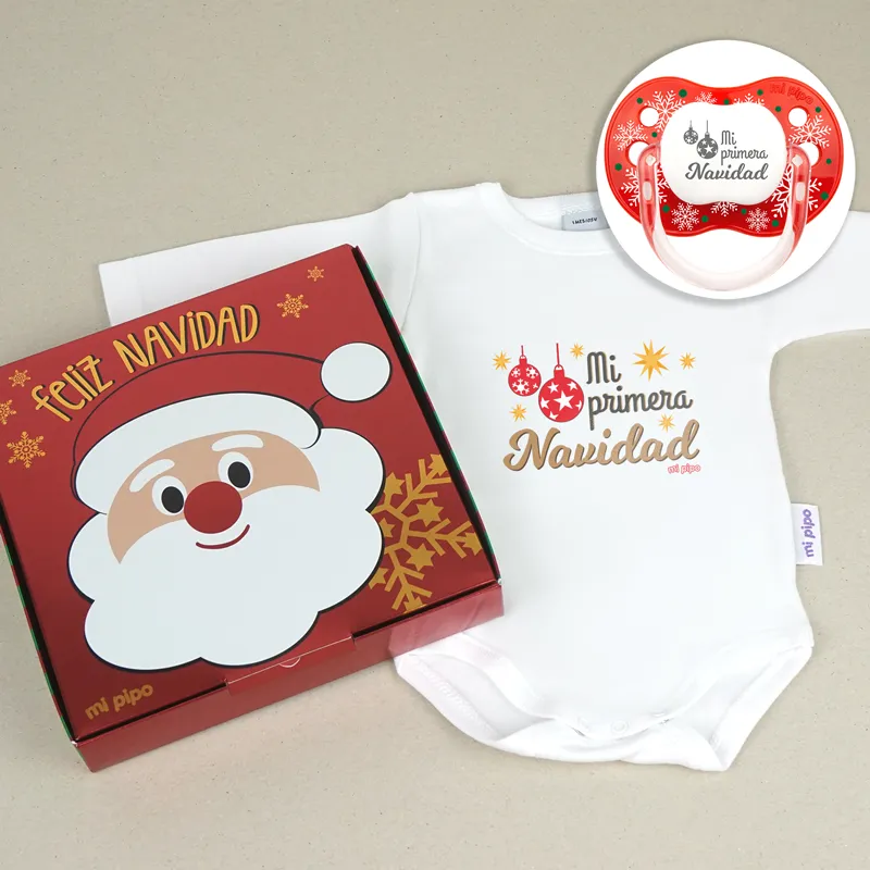 Cajita Navidad Body + Chupete New Classic Rojo Copos Mi primera Navidad Bolas Cajita Navidad Body + Chupete New Classic Rojo Copos Mi primera Navidad Bolas