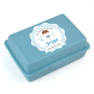 Cajita Porta Alimentos Azul personalizada Comunión
