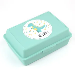Cajita Porta Alimentos Dinosaurio Menta personalizada