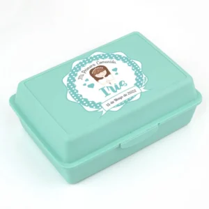 Cajita Porta Alimentos Menta personalizada Comunión Niña