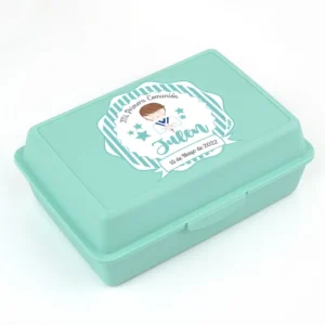 Cajita Porta Alimentos Menta personalizada Comunión Niño
