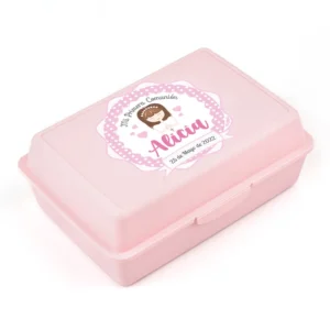 Cajita Porta Alimentos Rosa personalizada Comunión