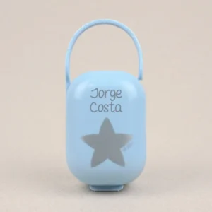 Cajita Portachupetes Deco Azul-Estrella Plata Personalizada