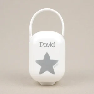 Cajita Portachupetes Deco Estrella Plata Personalizada