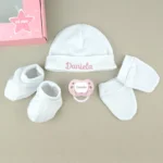 Cajita Set Recién Nacido Blanco Rosa Personalizado