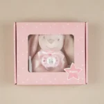 Cajita Sonajero Conejito Rosa divertida, texto a elegir