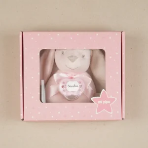 Cajita Sonajero Conejito Rosa Personalizada