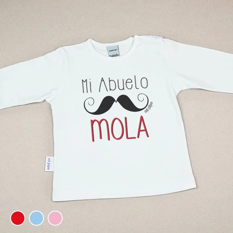Camiseta o Sudadera Bebé y Niño/a Mi Abuelo Mola bigote Rojo, Azul o Rosa Camiseta o Sudadera Bebé y Niño/a Mi Abuelo Mola bigote Rojo, Azul o Rosa